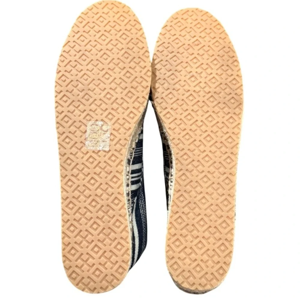 Tory Burch Florence Platform Espadrilles Women 9 Blue White Striped Canvas Shoes